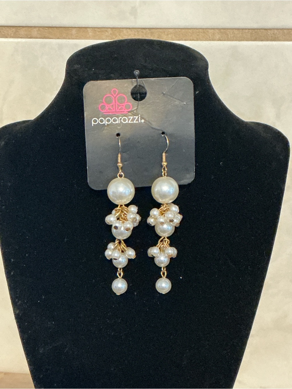 Paparazzi Gold and Pearl Cluster Drop Earrings